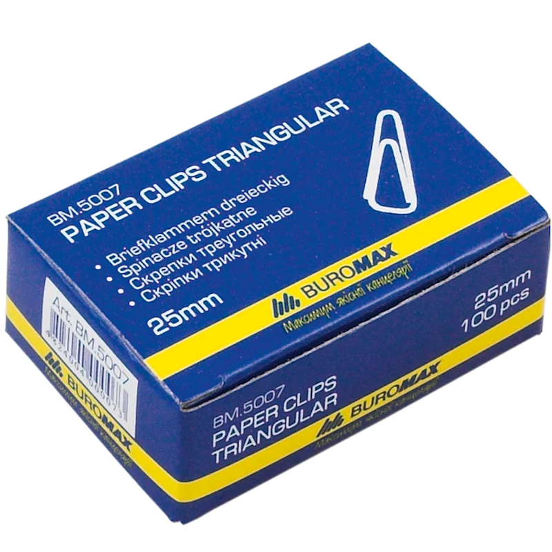 Скріпки BUROMAX (BM.5007) 25 мм, трикутні, нікельовані, 100 шт.